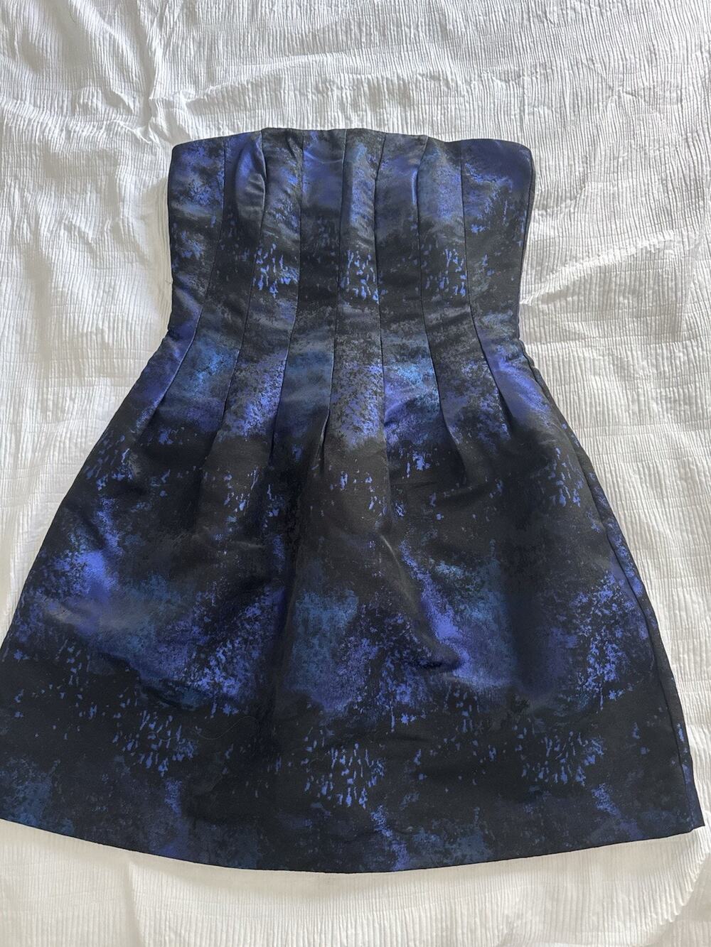NWT H&M Strapless Dress Blue Black Celestial Wedding Guest Formal Bubble Pockets